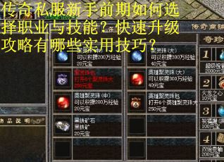 传奇私服新手前期如何选择职业与技能？快速升级攻略有哪些实用技巧？